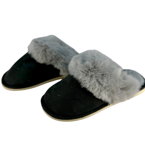 Ladies slippers - Light grey furry lined mule slipper